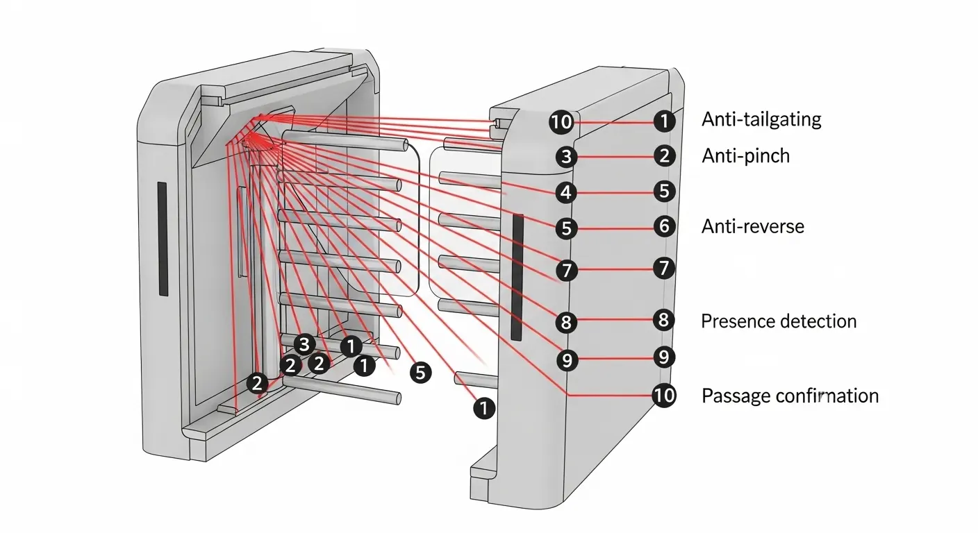 Sensores de seguridad de la puerta de torniquetes