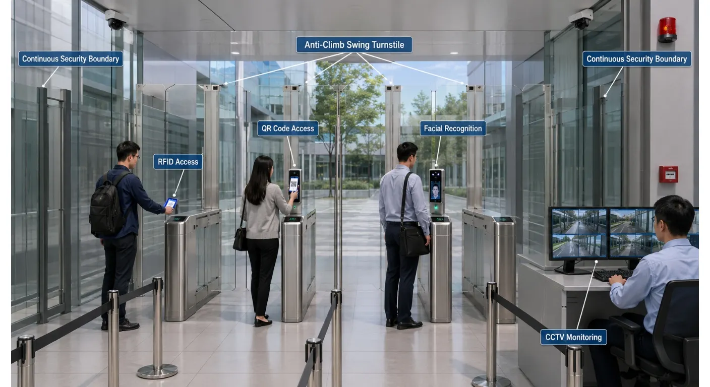Torniquete oscilante de control de acceso con diseño anti-escalada